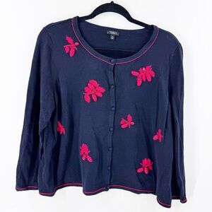 ✅ Talbots NAVY/RED Strawberry Cardigan Size‎ 2X PETITE